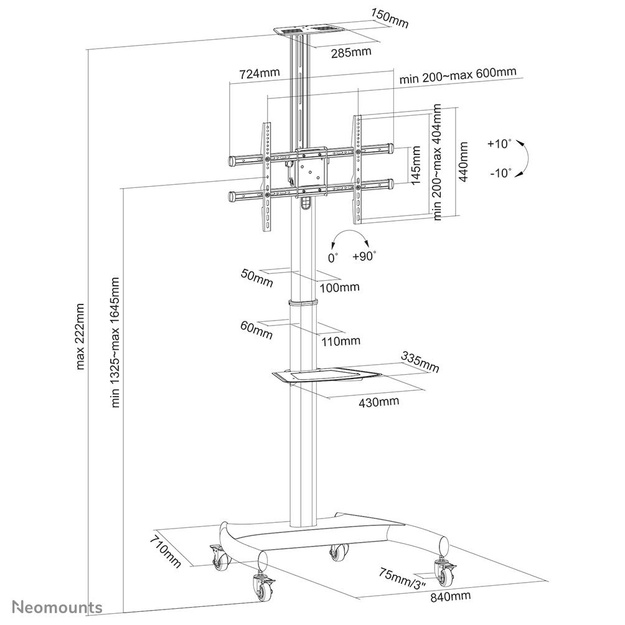 Televizoriaus stovas su ratukais BLACK/37-70  PLASMA-M1900E NEOMOUNTS