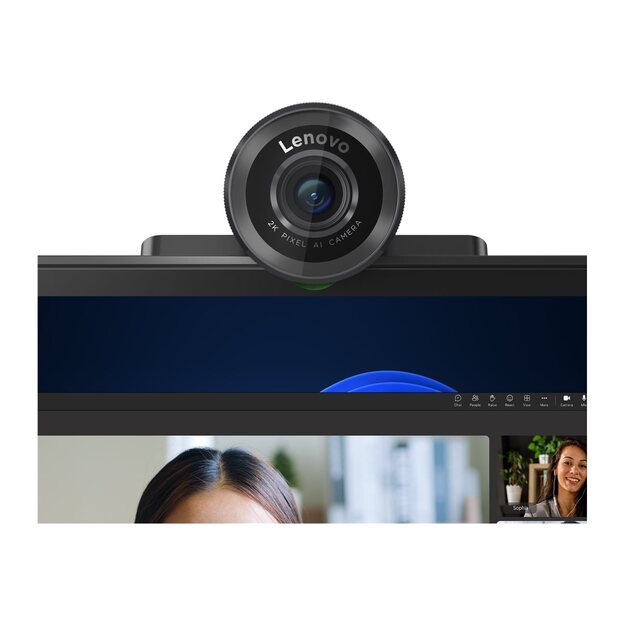 LENOVO QHD Webcam 2K Adjustable FOV90/78/65 Directional Microphone AutoFocus HDR AI Framing/Face USB-C/A 1.5m Detachable Cable