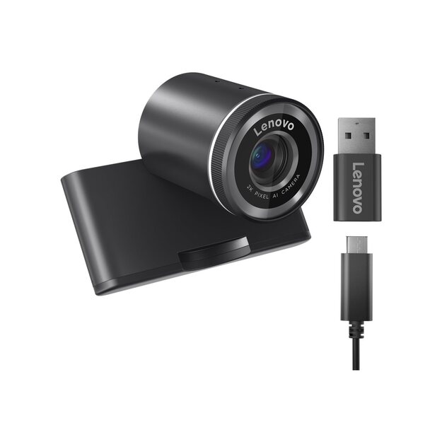 LENOVO QHD Webcam 2K Adjustable FOV90/78/65 Directional Microphone AutoFocus HDR AI Framing/Face USB-C/A 1.5m Detachable Cable