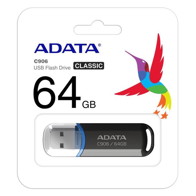 USB raktas ADATA C906 64GB USB2.0 Stick Classic Black