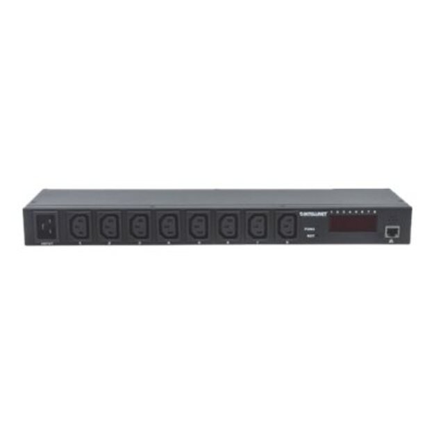 Maitinimo panelė INTELLINET 19inch Intelligent PDU 8-Port 19inch Rackmountable Monitors Power Temperature and Humidity