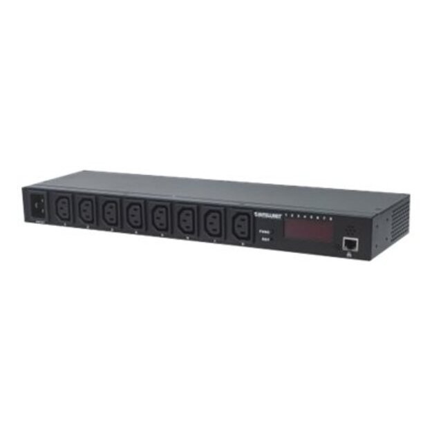 Maitinimo panelė INTELLINET 19inch Intelligent PDU 8-Port 19inch Rackmountable Monitors Power Temperature and Humidity