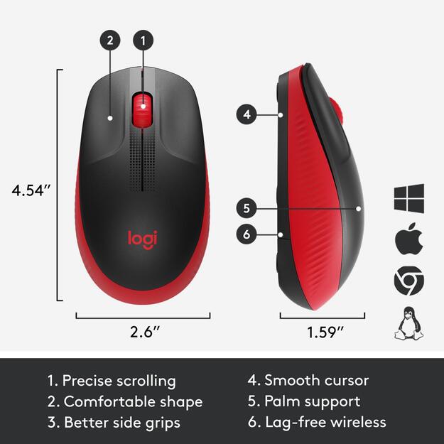 Kompiuterinė pelė belaidė OPTICAL WRL M190/RED 910-005908 LOGITECH 44