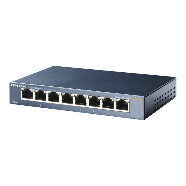 Komutatorius TP-LINK 8-port Metal Gigabit 5 10/100/1000M RJ45 GMP Snooping QoS Plug and Play metal case