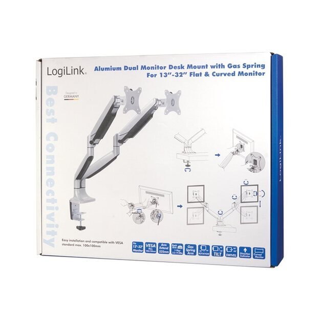LOGILINK BP0043 LOGILINK - Dual alumium monitor desk mount,13-27, max. 9 kg
