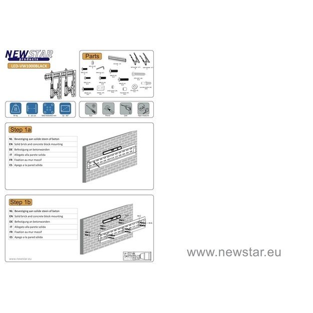 NEOMOUNTS BY NEWSTAR VW1000 Videowall Mount Fix 32-75inch max 50kg VESA max 600x400 ADistance to wall 5-20cm