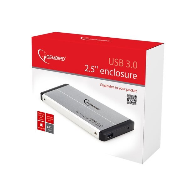 GEMBIRD EE2-U3S-2-S HDD/SSD enclosure Gembird for 2.5 SATA - USB 3.0, Aluminium, Silver 12