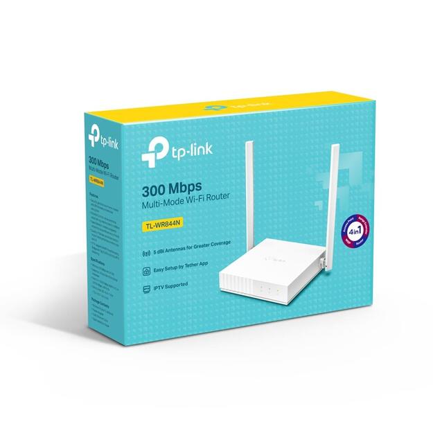 Beleidžio ryšio stiprintuvas TP-LINK N300 Wi-Fi 300Mbps at 2.4GHz 5x10/100M 2 antennas AP Range Extender WISP mode IPTV IPv6