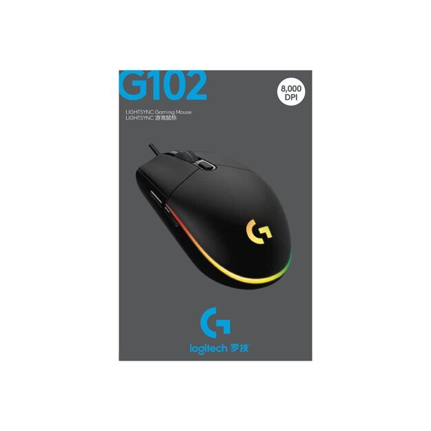 Kompiuterinė pelė laidinė MOUSE USB OPTICAL G102 LIGHTSY/BLACK 910-005823 LOGITECH