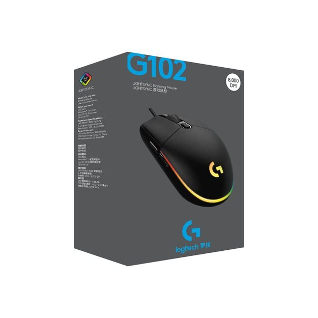 Kompiuterinė pelė laidinė MOUSE USB OPTICAL G102 LIGHTSY/BLACK 910-005823 LOGITECH