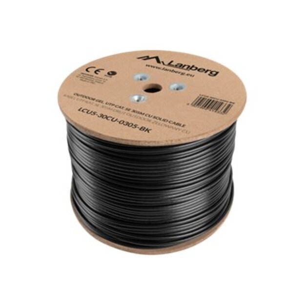 Instaliacinis tinklo kabelis LANBERG LCU5-30CU-0305-BK UTP solid outdoor gel. cable, CU, cat. 5e, 305m, gray