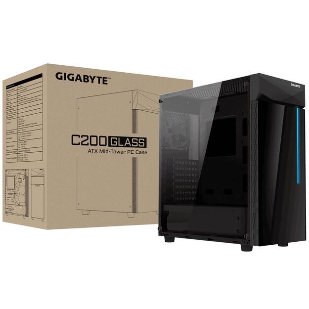Kompiuterio korpusas |GIGABYTE|C200 GLASS|MidiTower|Not included|ATX|MicroATX|MiniITX|Colour Black|GB-C200G