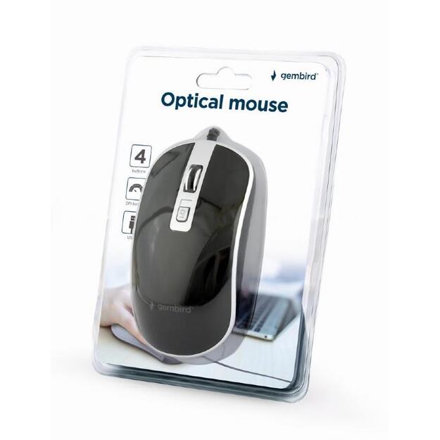 Kompiuterinė pelė laidinė MOUSE USB OPTICAL BLACK/SILVER/MUS-4B-06-BS GEMBIRD
