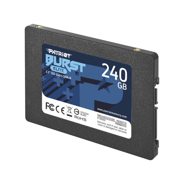 Kietasis diskas (SSD) vidinis SSD|PATRIOT|Burst Elite|240GB|SATA 3.0|3D NAND|Write speed 320 MBytes/sec|Read speed 450 MBytes/sec|2,5 |TBW 100 TB|PBE240GS25SSDR