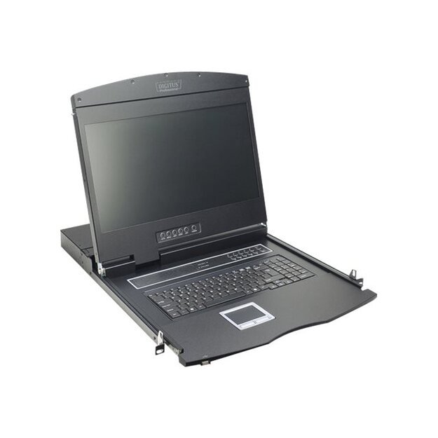 DIGITUS modularized 48.3cm 19inch TFT console with 8 port KVM US keyboard RAL 9005 black color