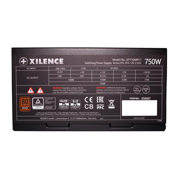 Power Supply|XILENCE|750 Watts|Efficiency 80 PLUS BRONZE|PFC Active|XN087