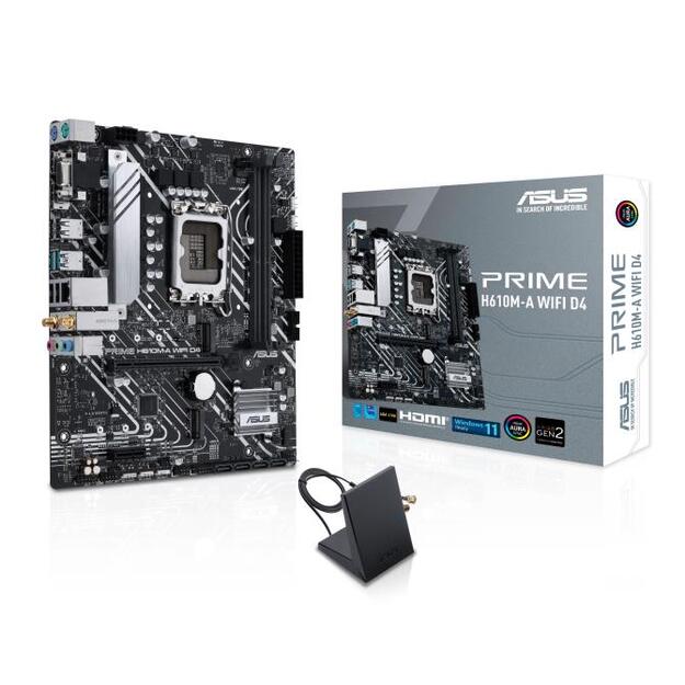 Mainboard|ASUS|Intel H610|LGA1700|MicroATX|Memory DDR4|Memory slots 2|1xPCI-Express 3.0 1x|1xPCI-Express 4.0 16x|2xM.2|1x15pin D-sub|1xHDMI|1xDisplayPort|2xAudio-In|1xAudio-Out|4xUSB 2.0|2xUSB 3.2|2xPS/2|1xRJ45|2xRF-Out|H610M-AWIFID4