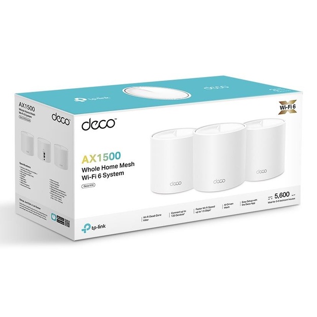 Namų bevielio Mesh tinklo sistema TP-LINK 1500Mbps Wi-Fi 6 1x10/100/1000M 1x2.5GbE DHCP DECOX10(3-PACK)