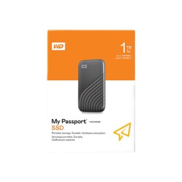 External SSD|WESTERN DIGITAL|My Passport|1TB|USB-C|Write speed 1000 MBytes/sec|Read speed 1050 MBytes/sec|WDBAGF0010BGY-WESN