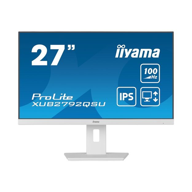 IIYAMA XUB2792QSU-W6 27inch ETE IPS 2560x1440 100Hz 250cd/m2 0.4ms Speakers HDMI DP USB 4x3.2 White FreeSync 15cm Height Adj. White