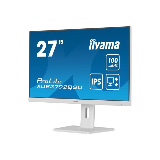 IIYAMA XUB2792QSU-W6 27inch ETE IPS 2560x1440 100Hz 250cd/m2 0.4ms Speakers HDMI DP USB 4x3.2 White FreeSync 15cm Height Adj. White