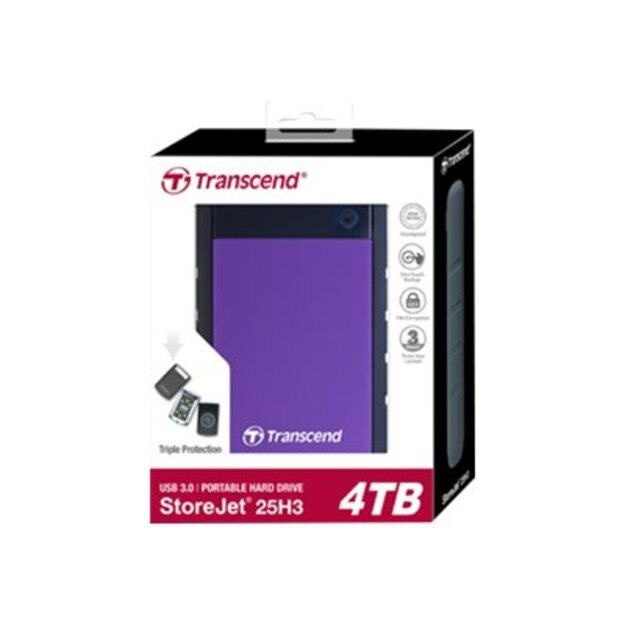 TRANSCEND 4TB StoreJet 25H3 USB 3.0 2.5 Rubber Case Anti-Shock Purple