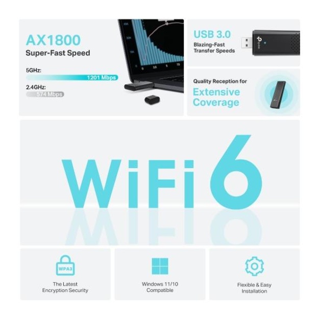 USB belaidžio ryšio adapteris 1800MBPS ARCHER TX20U TP-LINK