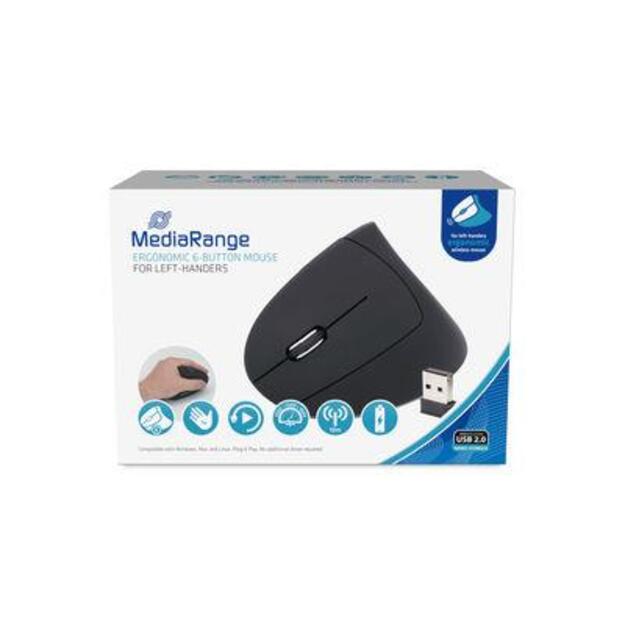 MOUSE USB OPTICAL WRL 6-BUTTON/LEFT BLACK MROS233 MEDIARANGE 4