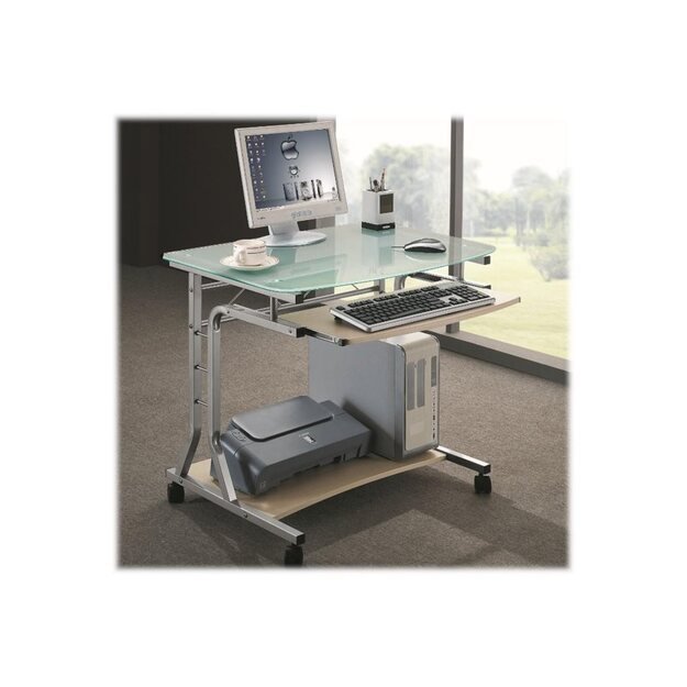 TECHLY Compact Desk for PC Metal Glass with Wheels