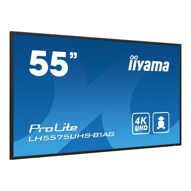 IIYAMA LH5575UHS-B1AG 55inch 3840x2160 UHD IPS panel Haze 25perc 500cd/m Landscape and Portrait Signal FailOver Speakers 2x 10W