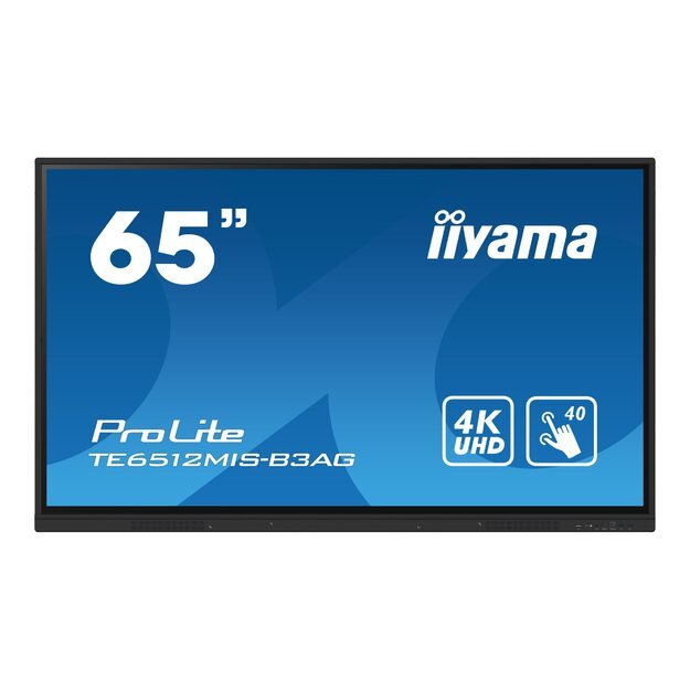 IIYAMA TE6512MIS-B3AG 65inch iiWare10 Android 11 40-Points PureTouch IR with zero bonding 3840x2160 UHD IPS panel Metal Housing