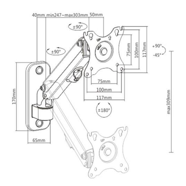 GEMBIRD MA-WA1-01 Adjustable wall display mounting arm up to 27/7 kg