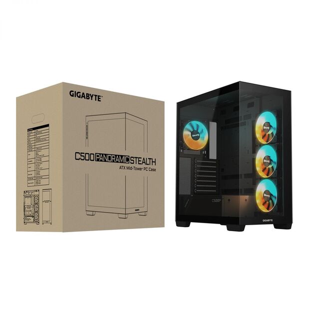 Case|GIGABYTE|GB-C500P ST|MidiTower|Case product features Transparent panel|ATX|MicroATX|MiniITX|Colour Black|GB-C500PST 14