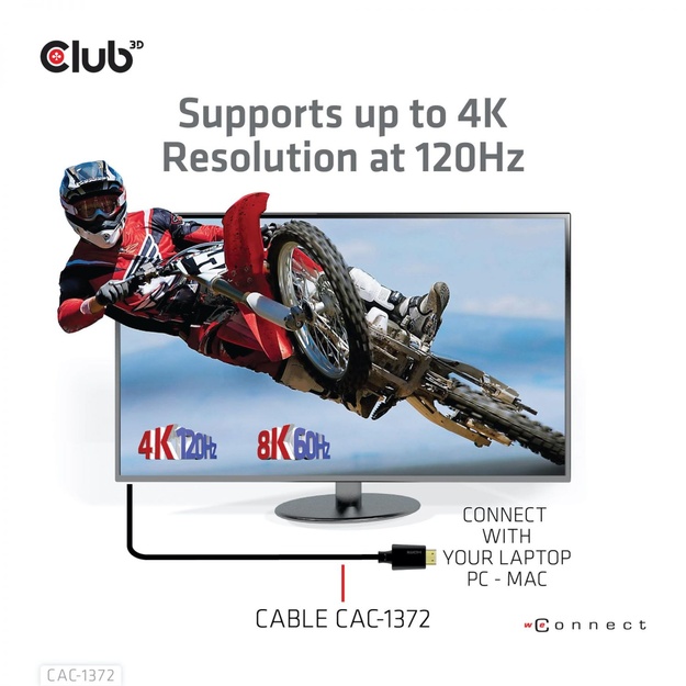 CABLE HDMI TO HDMI 2M/M/M CAC-1372 CLUB3D