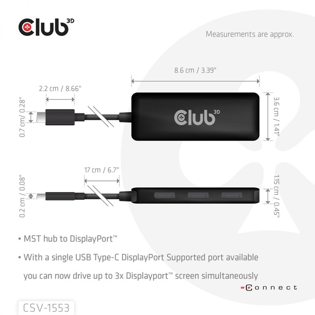 I/O HUB USB-C 3PORT DP/CSV-1553 CLUB3D