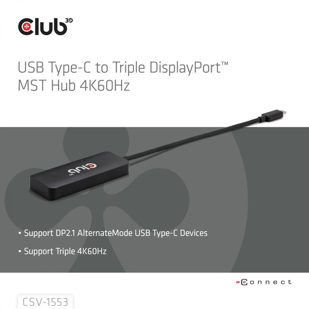 I/O HUB USB-C 3PORT DP/CSV-1553 CLUB3D