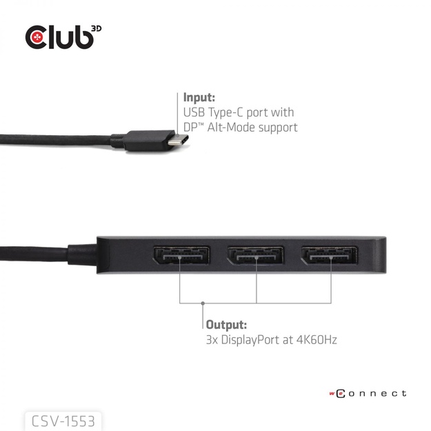 I/O HUB USB-C 3PORT DP/CSV-1553 CLUB3D