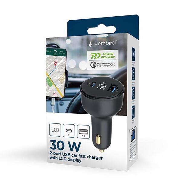 MOBILE CHARGER CAR USB 2PORT/TA-UC-AC2PD30LCD-CAR01 GEMBIRD