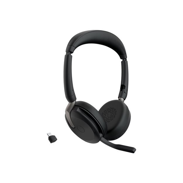 JABRA Evolve2 65 Flex UC Stereo Headset on-ear Bluetooth wireless active noise cancelling USB-C black Optimised for UC