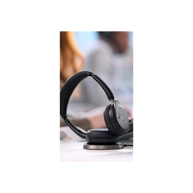 JABRA Evolve2 65 Flex UC Stereo Headset on-ear Bluetooth wireless active noise cancelling USB-C black Optimised for UC