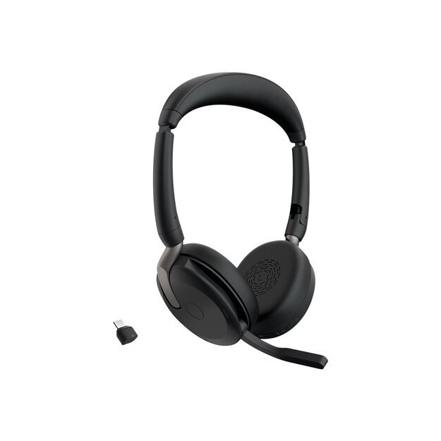 JABRA Evolve2 65 Flex UC Stereo Headset on-ear Bluetooth wireless active noise cancelling USB-C black Optimised for UC 11