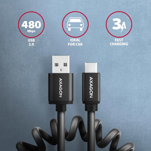 CABLE USB-C TO USB2.0 0.6M/TWISTER BLK BUCM-AM10TB AXAGON