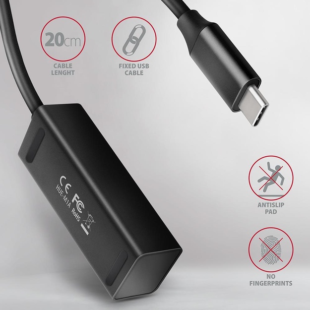 I/O HUB USB-C 4PORT MINI/0.2M HUE-M1C AXAGON