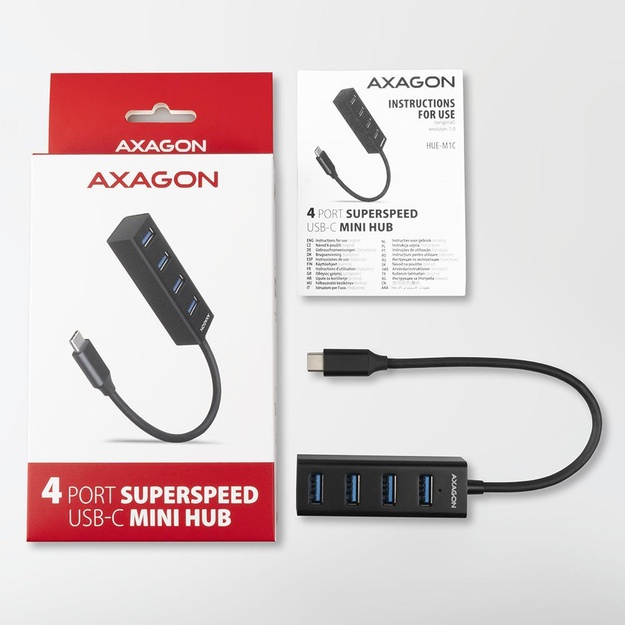 I/O HUB USB-C 4PORT MINI/0.2M HUE-M1C AXAGON