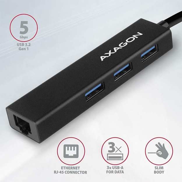 I/O HUB USB3.2 3PORT GLAN/0.2M HMA-GL3A AXAGON