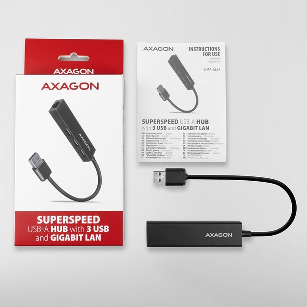 I/O HUB USB3.2 3PORT GLAN/0.2M HMA-GL3A AXAGON