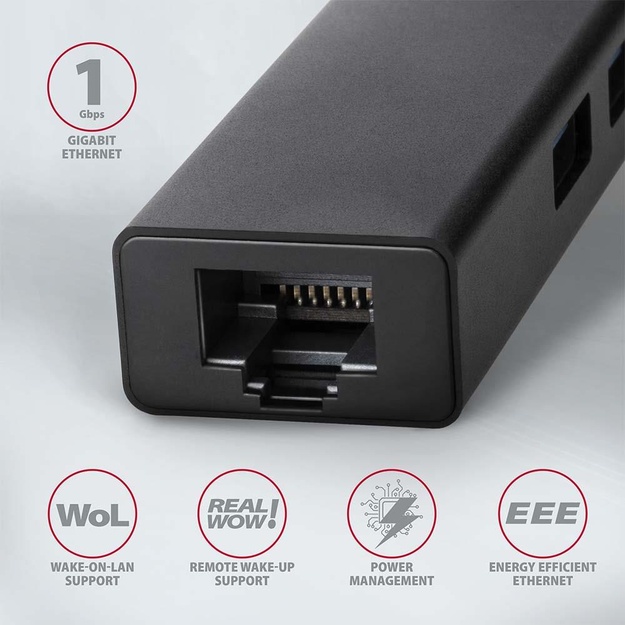 I/O HUB USB3.2 3PORT GLAN/0.2M HMA-GL3A AXAGON