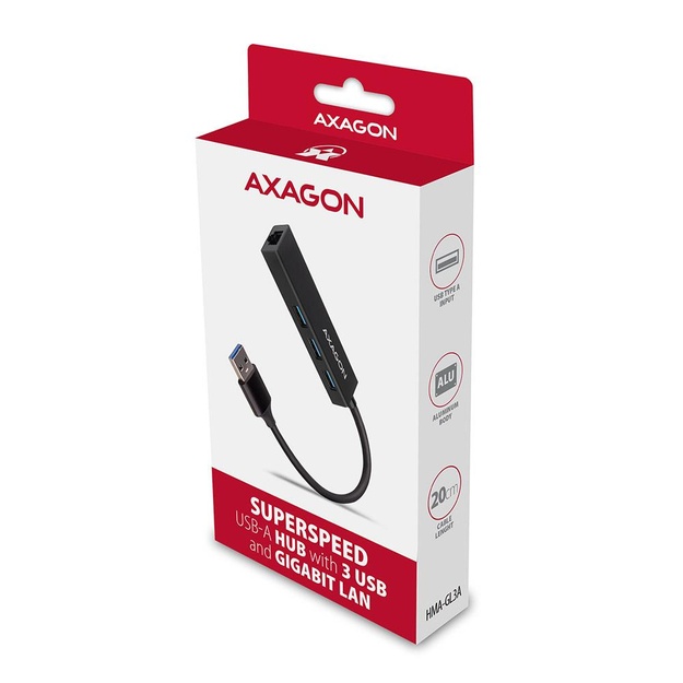 I/O HUB USB3.2 3PORT GLAN/0.2M HMA-GL3A AXAGON