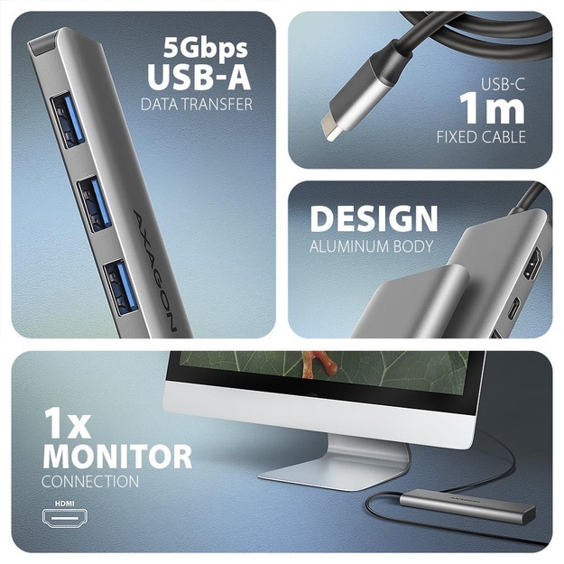 I/O HUB USB-C 5IN1/1M HMC-5H AXAGON
