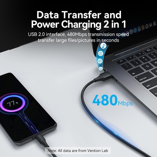 CABLE USB-C TO USB2.0/0.5M BLACK CTHBD VENTION